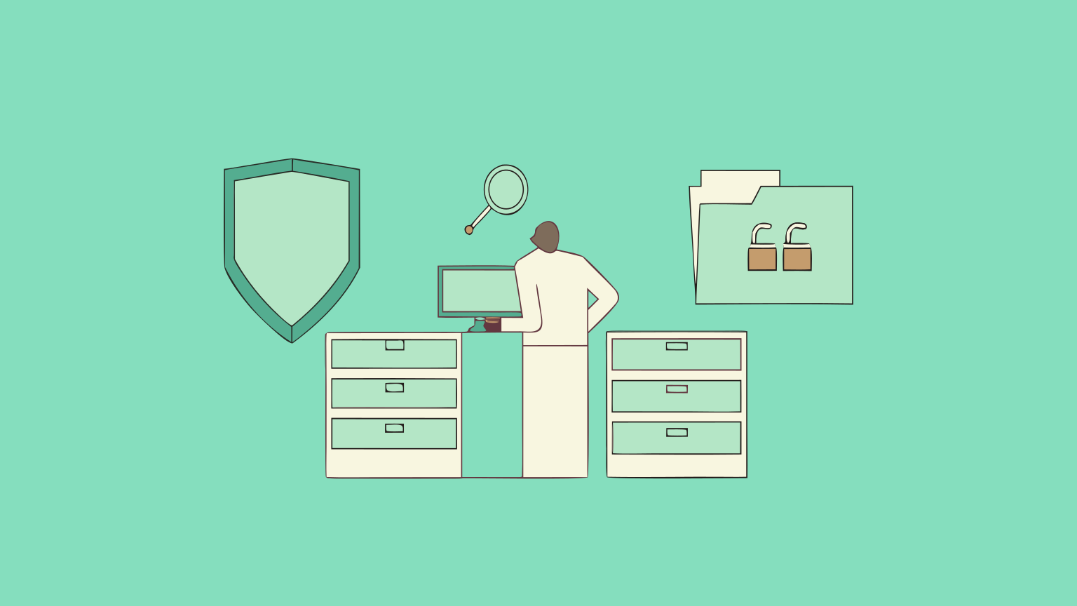 Vector illustration of a cybersecurity professional running recurring vulnerability scans and penetration tests on a small business payment system